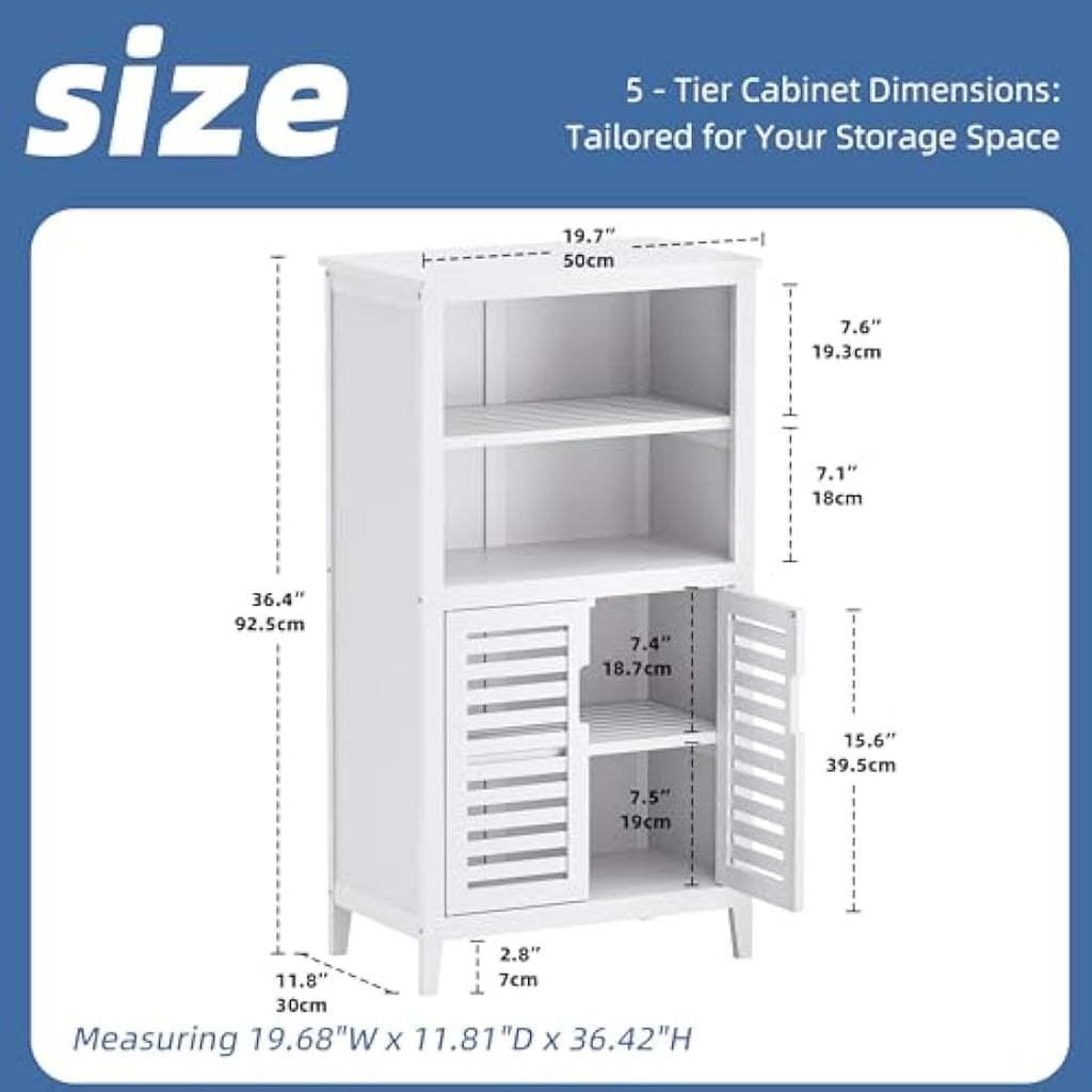 HITNET Bamboo Bathroom Floor Storage Cabinet | 2-Door Freestanding Organizer