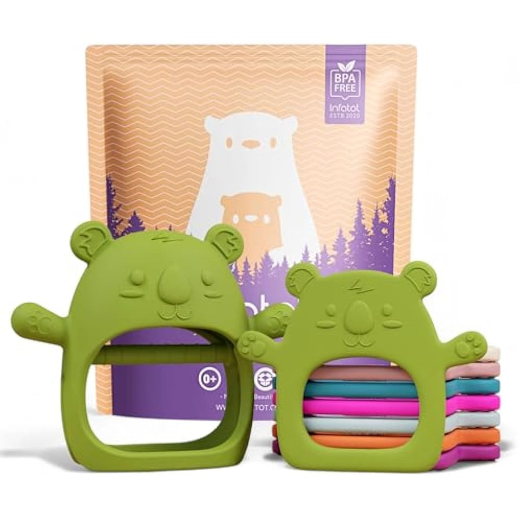 Infatot Silicone Baby Teething Mitten 2-Pack – Food Grade Teether, Jade Green
