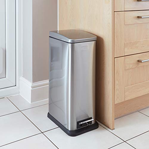 BLACK+DECKER 20L Slimline Pedal Bin – Soft Close Stainless Steel