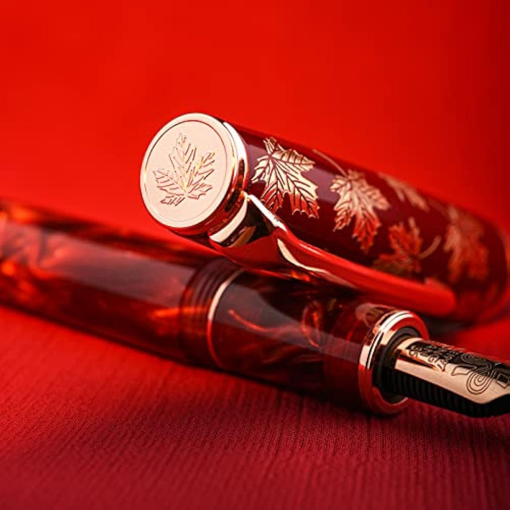 Hongdian N8 Red Acrylic Fountain Pen | Long Blade Fine Nib & Case