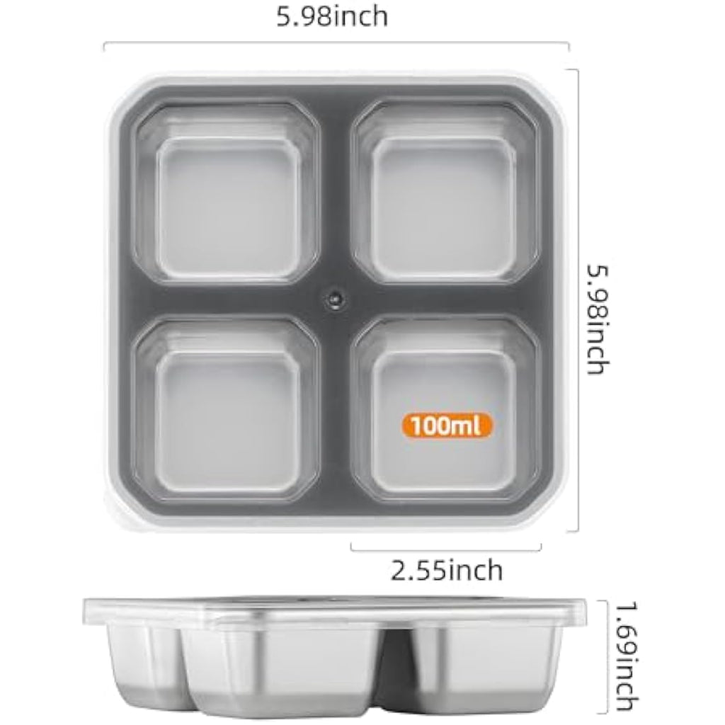 Misichao Stainless Steel 4-Compartment Snack Boxes - 4 Pack Grey