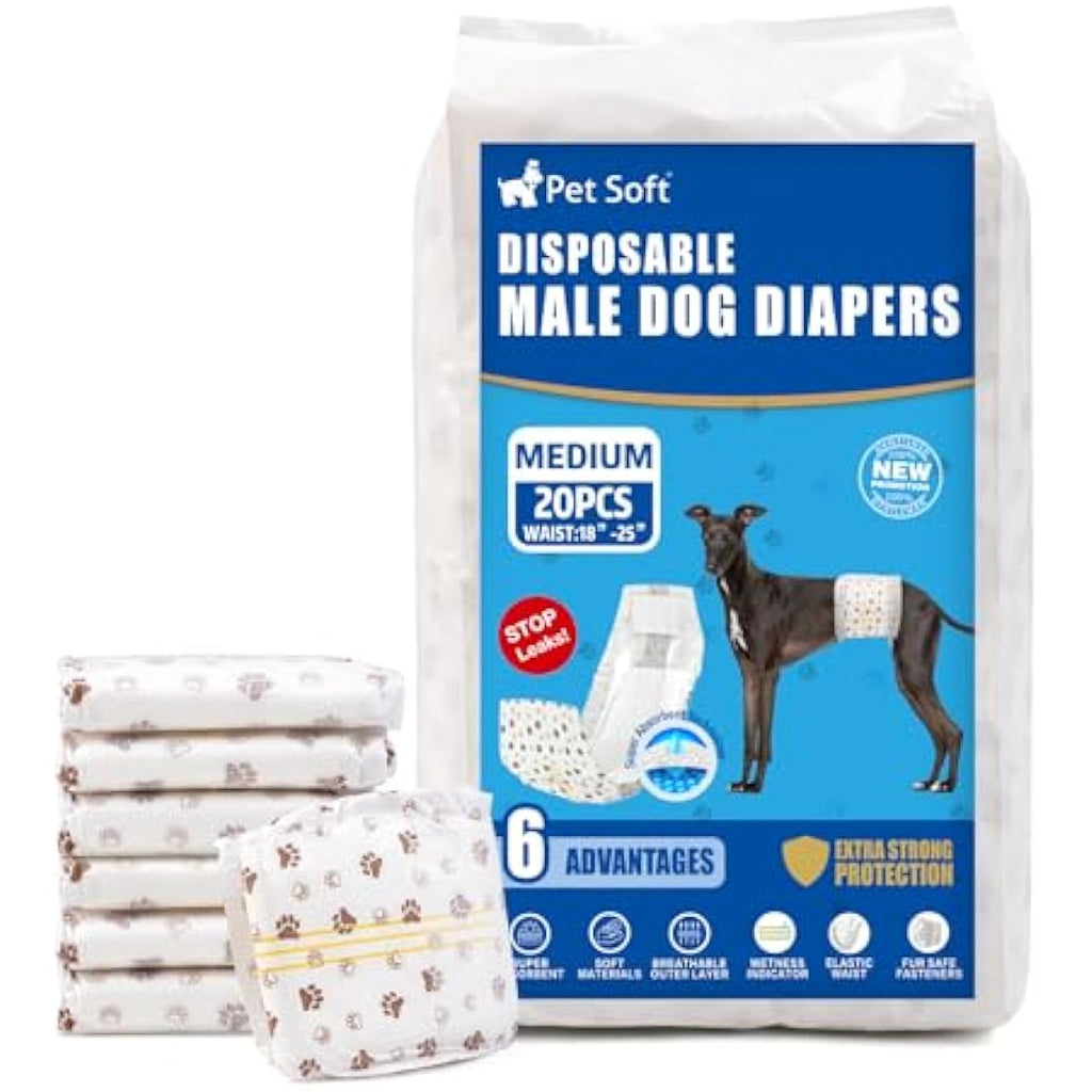 Pet Soft Disposable Male Dog Wraps | Absorbent Incontinence Nappies - M