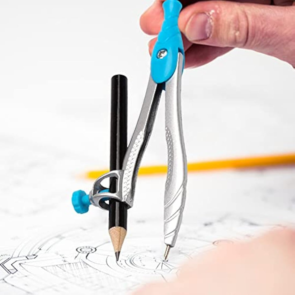 MHwan 10-Piece Maths Geometry Set with Metal Compass and Case - Blue