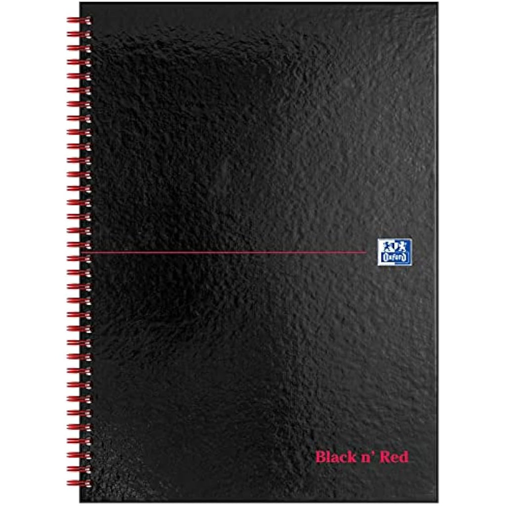 Oxford Black n' Red A4 Wirebound Notebook, Lined Hardback - 5 Pack
