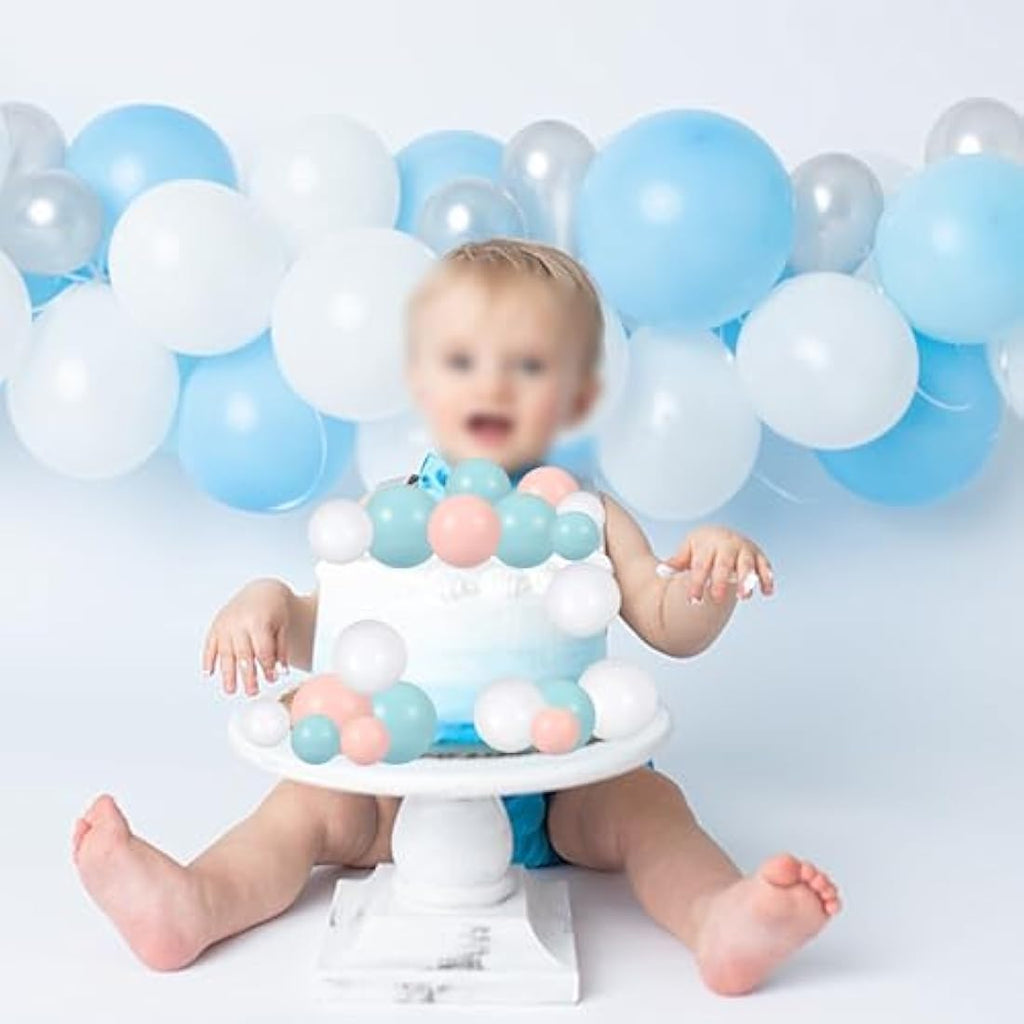 Gyufise 30Pcs Foam Ball Cake Toppers – White Blue Pink Cupcake Picks