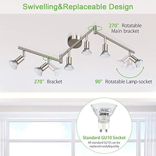 Unicozin 6-Way LED Ceiling Spotlight | Matt Nickel Rotatable Track Light