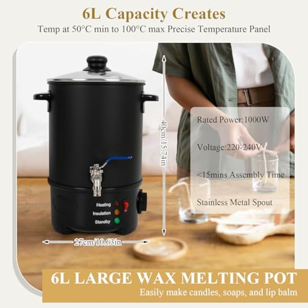 6L Electric Wax Melter – 1000W Candle Making Pot with Spout