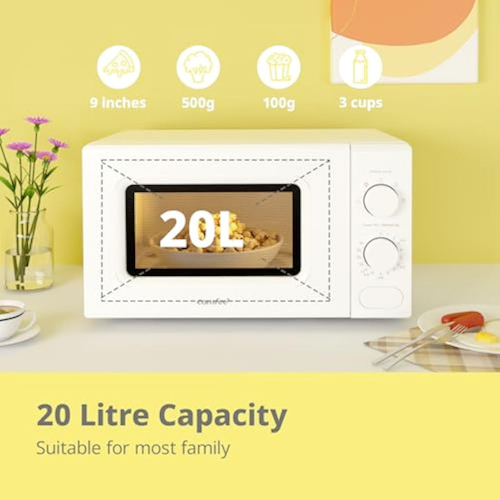 COMFEE' 700W 20L Compact Microwave Oven | Quick Defrost - White
