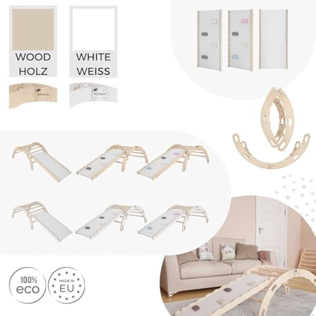 MAMOI Wooden Indoor Climbing Frame – Montessori Baby Gym Rocker Toy
