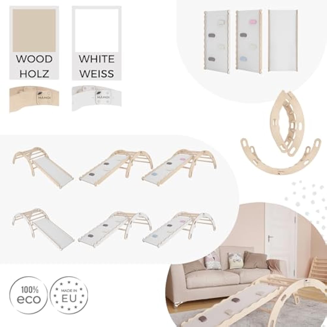 MAMOI Wooden Indoor Climbing Frame – Montessori Baby Gym Rocker Toy