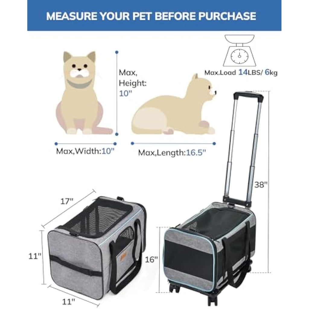 Morpilot Rolling Cat Carrier – Airline Approved Pet Travel Bag with Wheels
