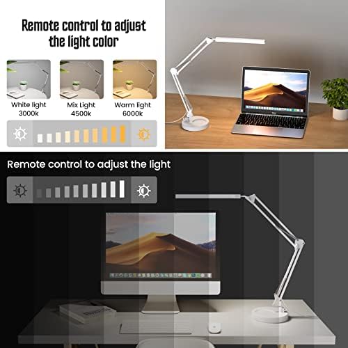SKYLEO LED Desk Lamp – Swing Arm Clamp Light with 30 Modes | White