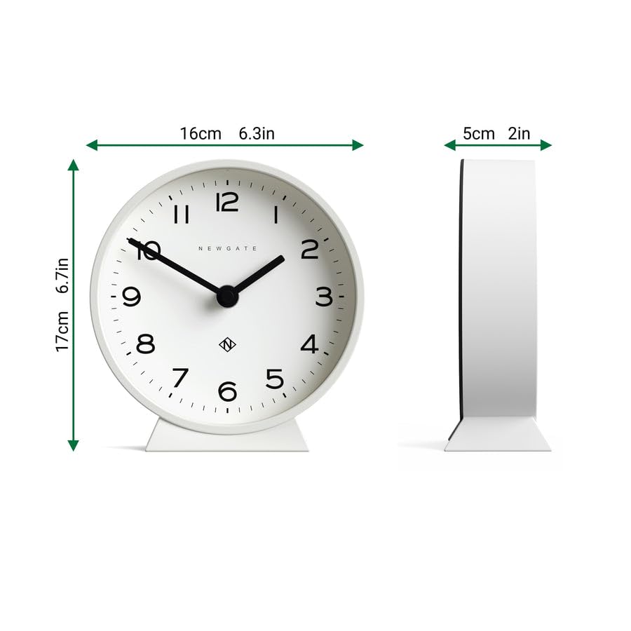 Newgate M Mantel Silent Sweep Clock | Modern Minimalist - Polar White