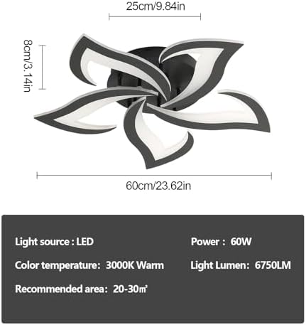 Modern Flower LED Ceiling Light – 60W 3000K Black Acrylic