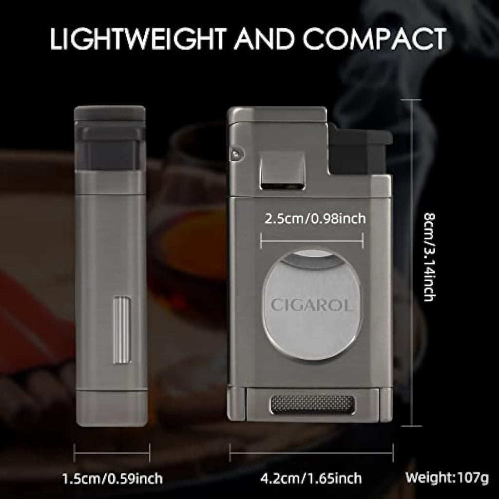 6-Finger Leather Cigar Travel Humidor with Lighter & Cedar Wood