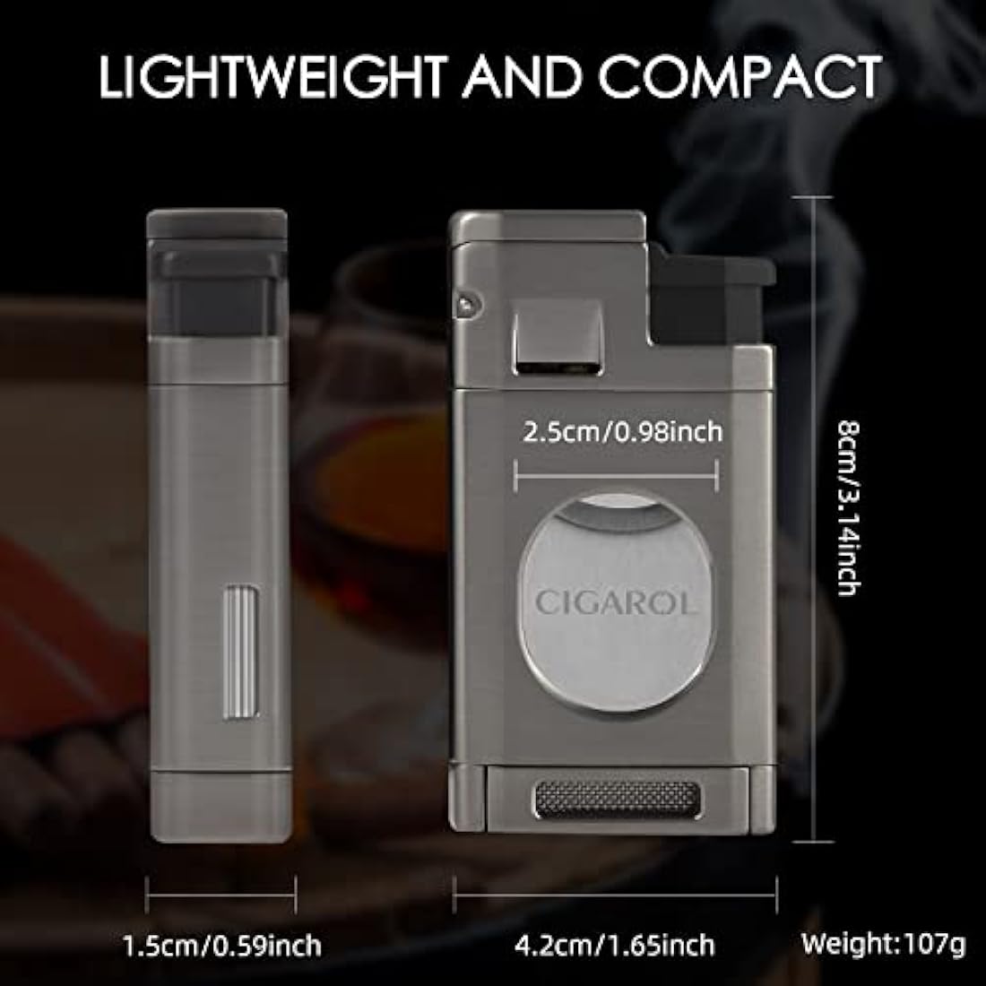 6-Finger Leather Cigar Travel Humidor with Lighter & Cedar Wood
