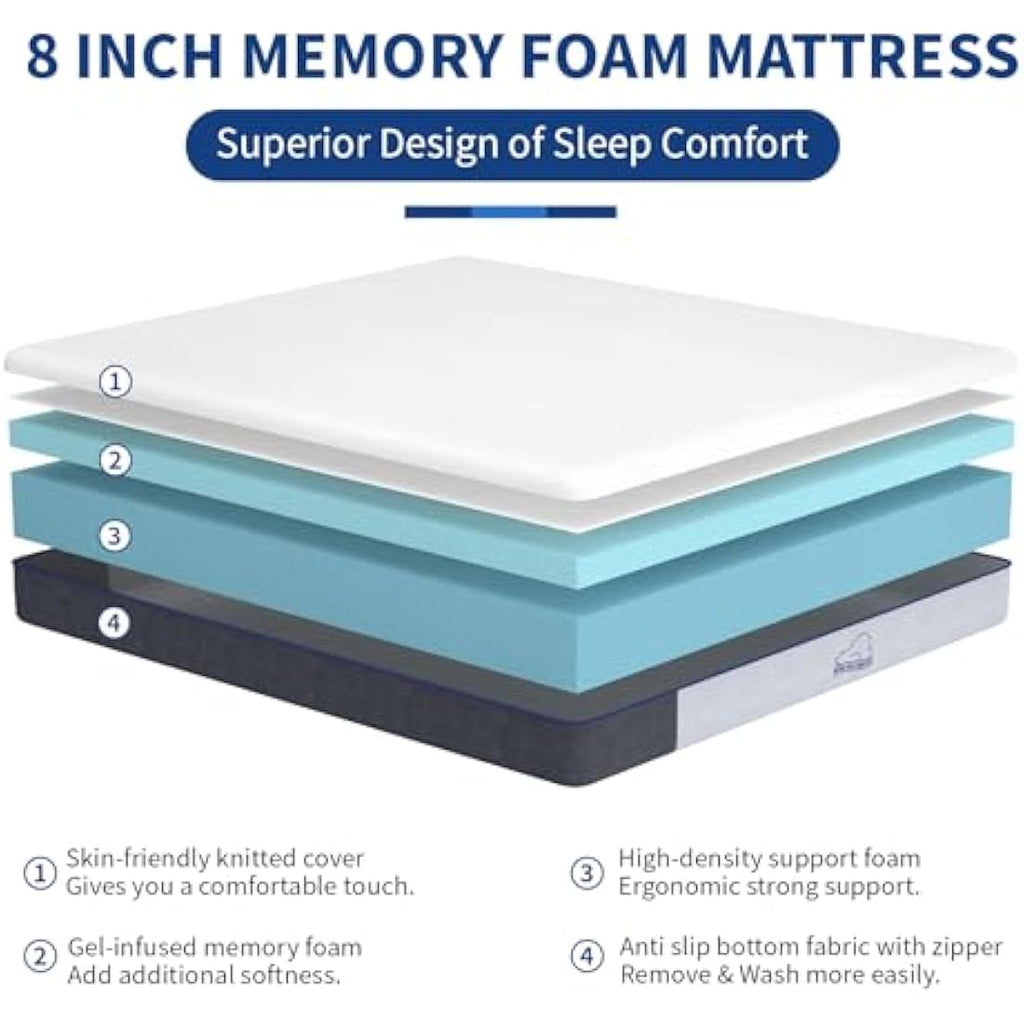 Wowttrelax 3ft Single Memory Foam Mattress | 8 Inch Gel Infused Medium Firm