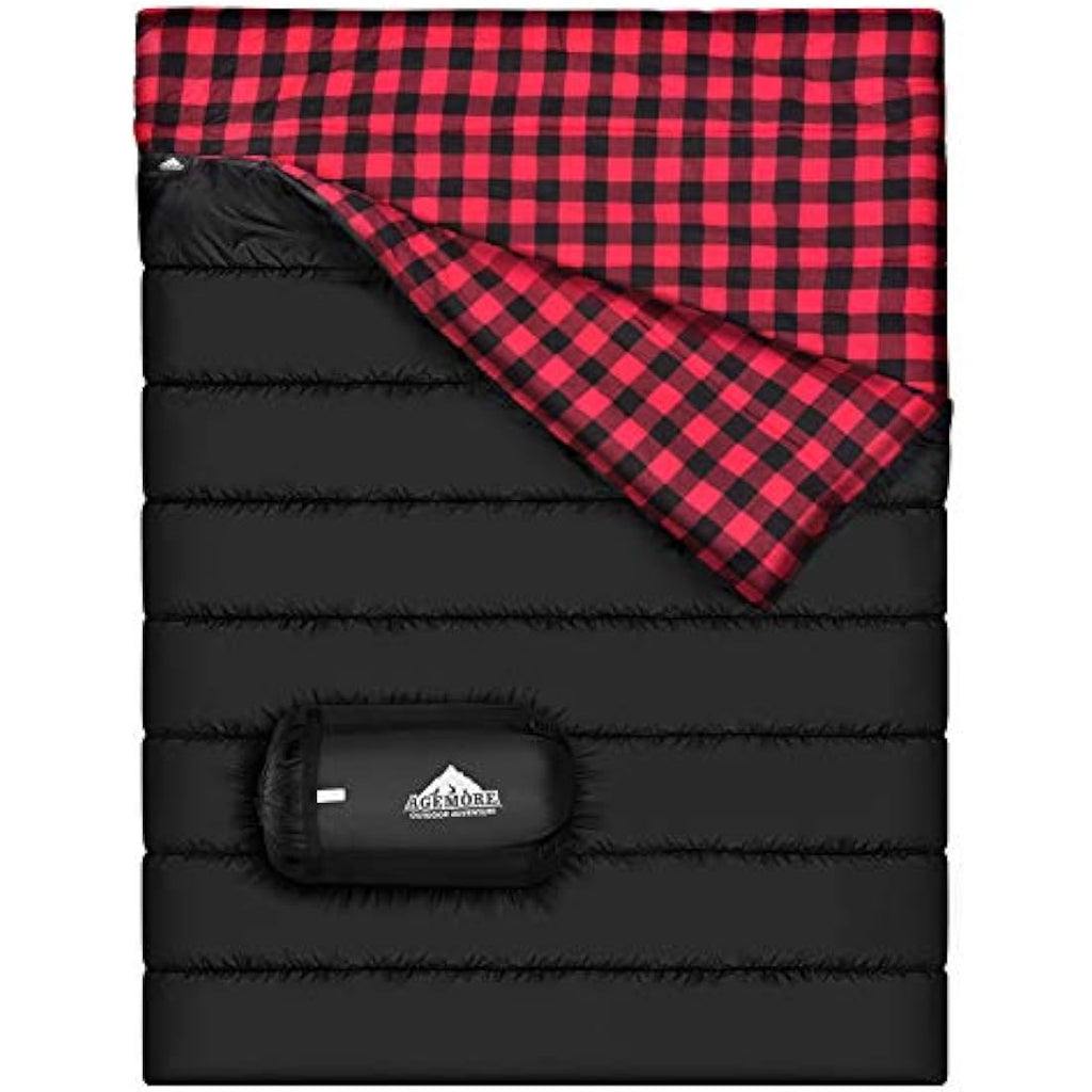 Agemore Double Flannel Sleeping Bag | Waterproof 2 Person Camping Gear