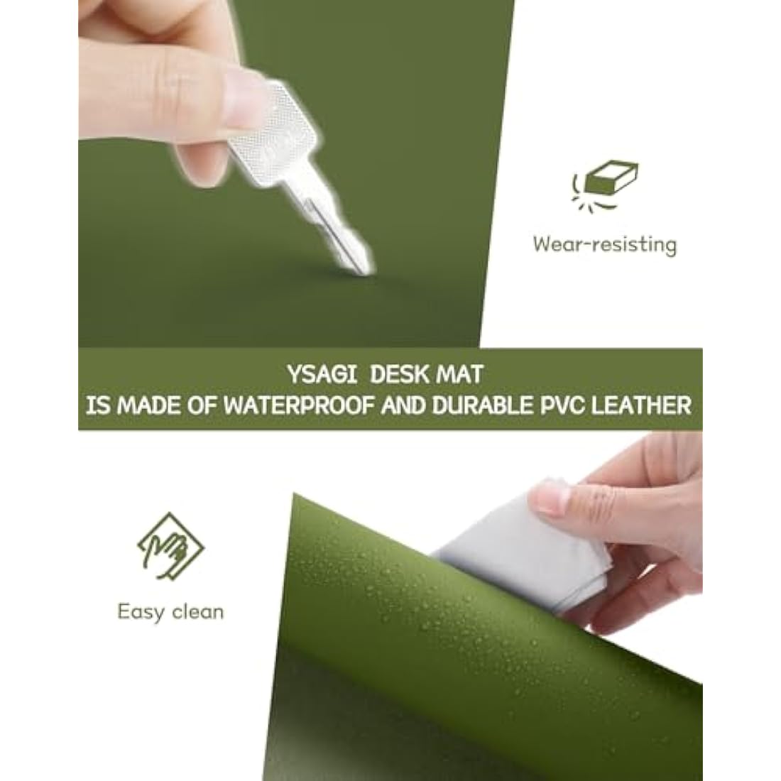 YSAGi Leather Desk Pad – Waterproof Non-Slip Office Writing Mat, Grass Green