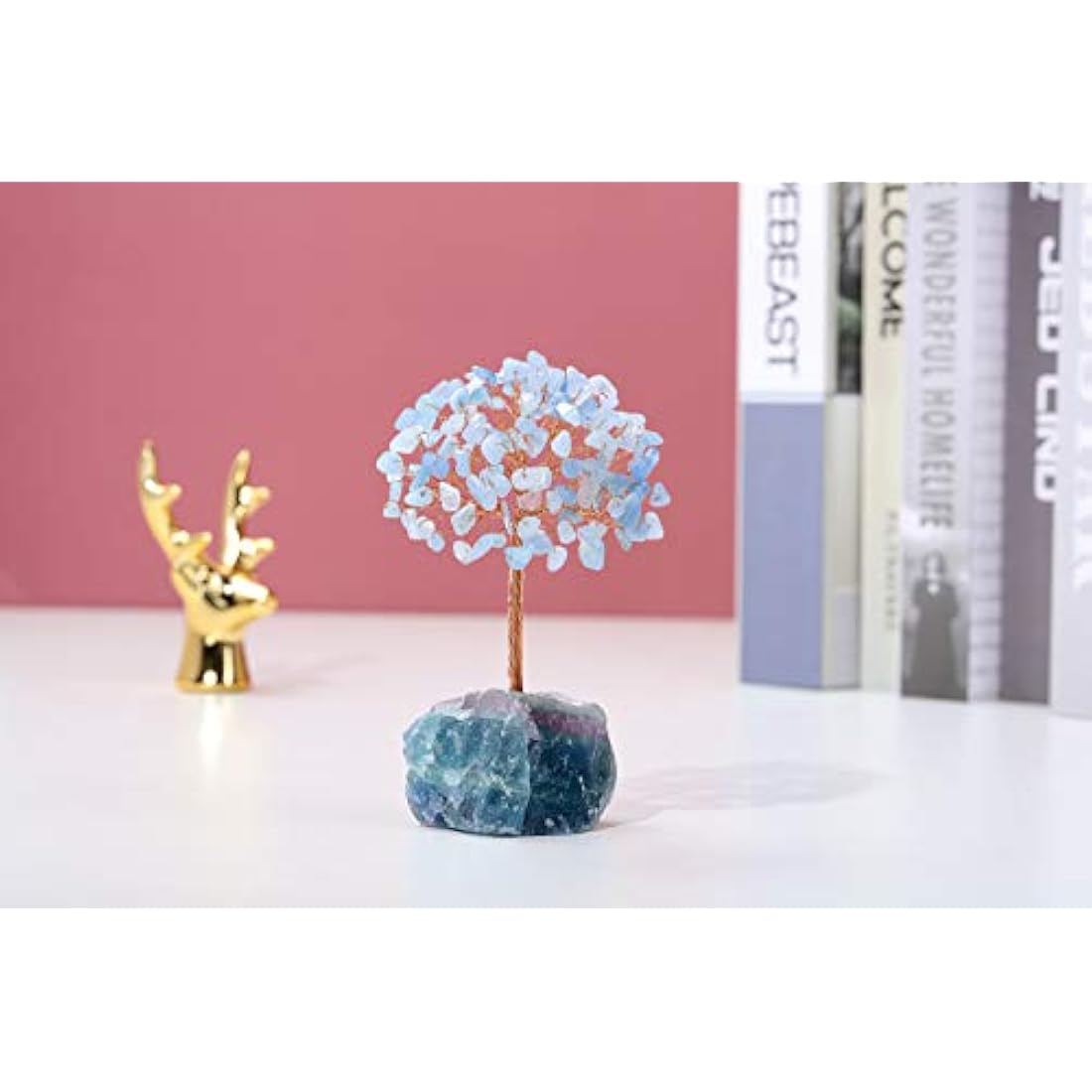 JSDDE Aquamarine Crystal Money Tree | Feng Shui Gemstone Figurine