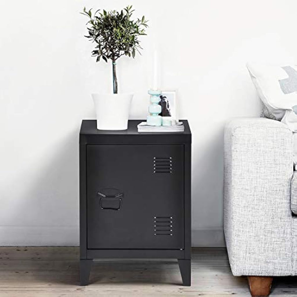 Homybec Metal Locker Storage Cabinet | 2-Tier Industrial Nightstand, Black