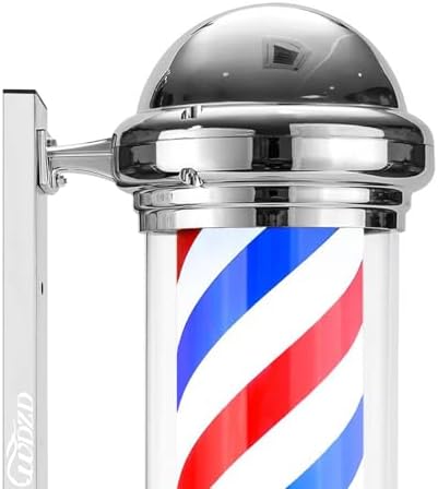 WDZD 29'' Silver Barber Pole Light | LED Rotating Wall Mount Salon Sign