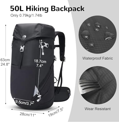 Outplea 50L Hiking Backpack – Large Front Opening Trekking Rucksack