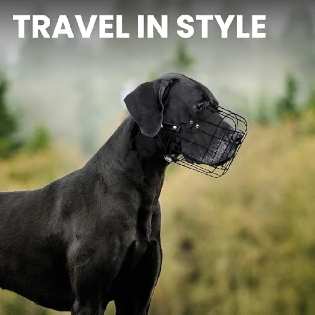 BronzeDog Metal Wire Basket Dog Muzzle | Large Breed Leather Straps