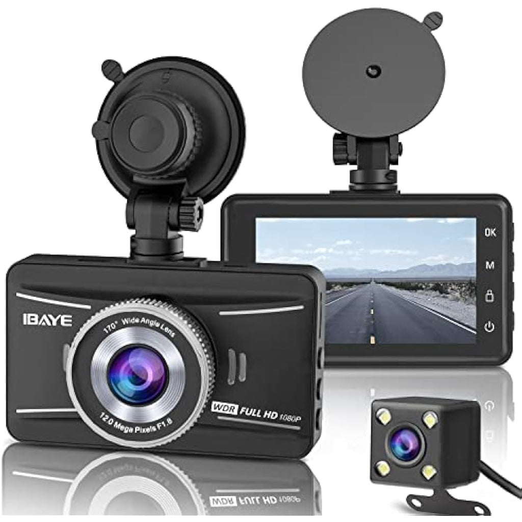IBAYE 1080P Dual Dash Cam Front and Rear | 3" LCD Night Vision Camera