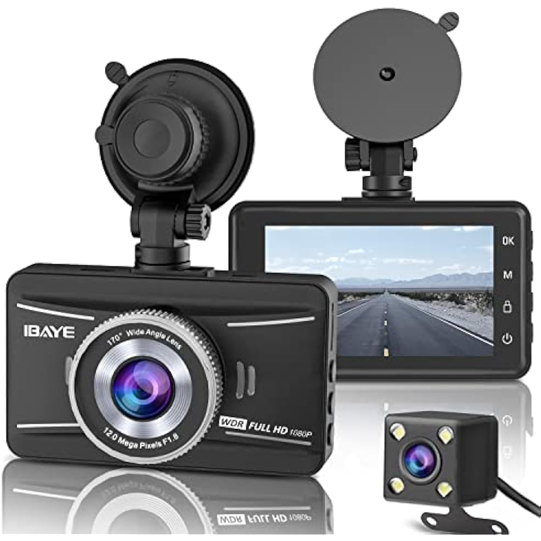 IBAYE 1080P Dual Dash Cam Front and Rear | 3" LCD Night Vision Camera