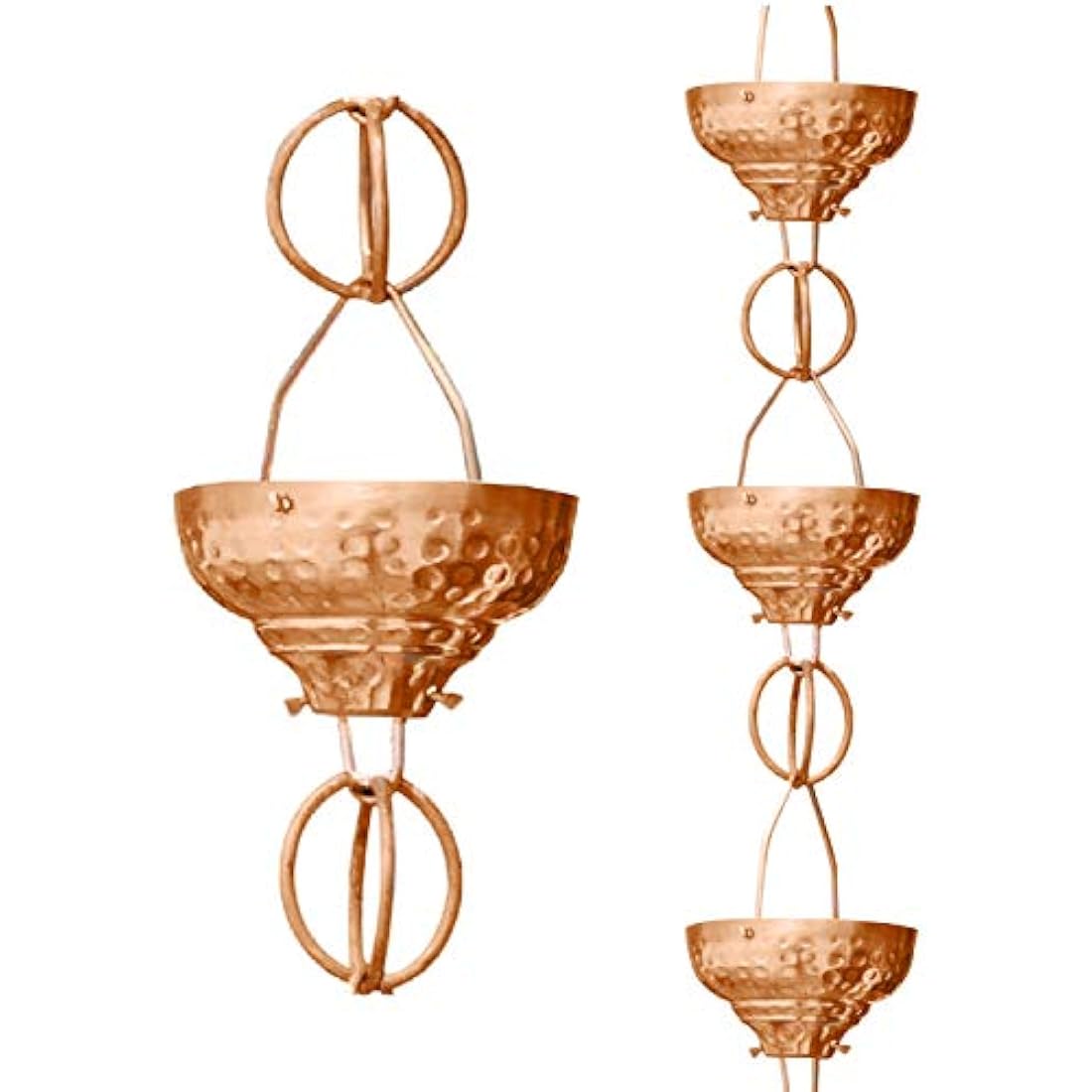 Monarch Pure Copper Eastern Hammered Cup Rain Chain – 8.5 Feet Length