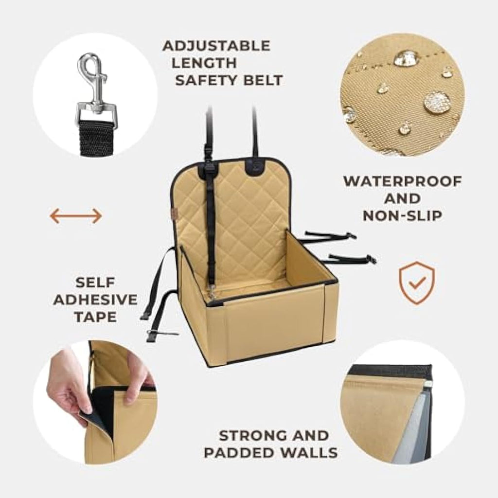 Wuglo Dog Car Seat – Waterproof Booster Seat for Small to Medium Dogs, Beige