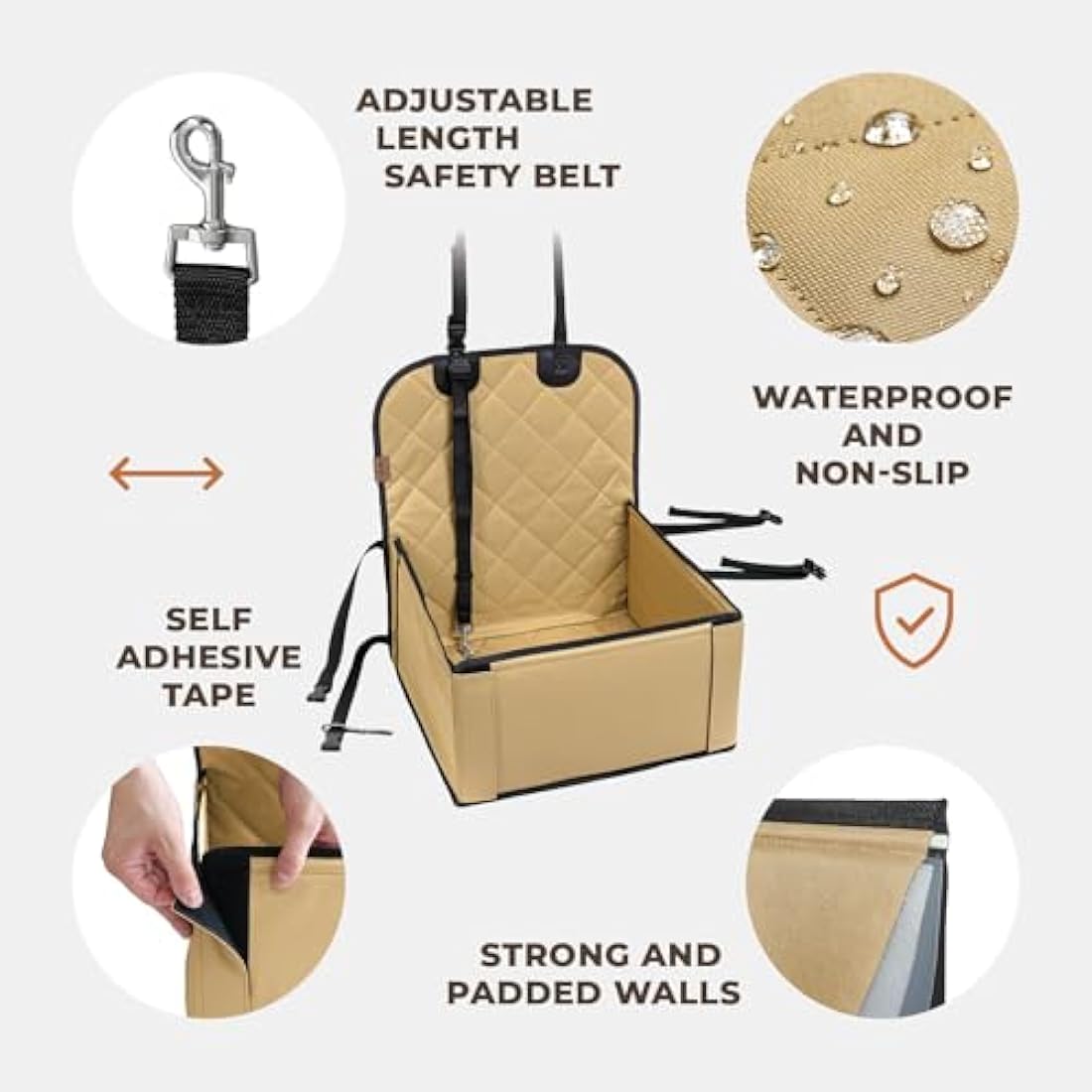 Wuglo Dog Car Seat – Waterproof Booster Seat for Small to Medium Dogs, Beige