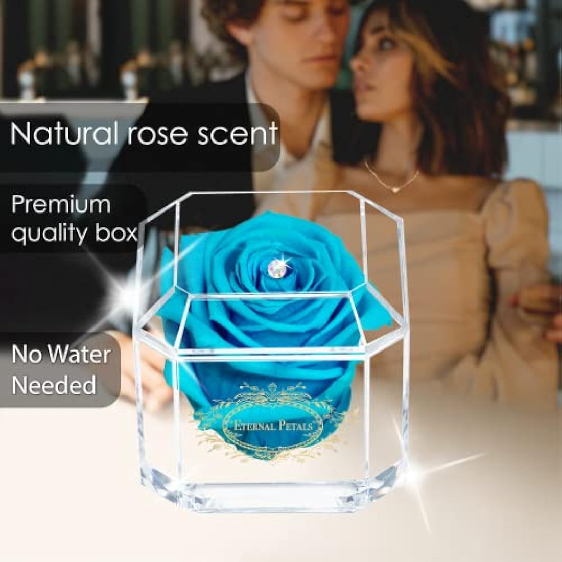 Eternal Petals Preserved Infinity Rose with Swarovski Crystal - Blue Lagoon