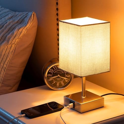 EDISHINE Bedside Lamps Set of 2 – 3-Way Dimmable Touch Lamps with USB