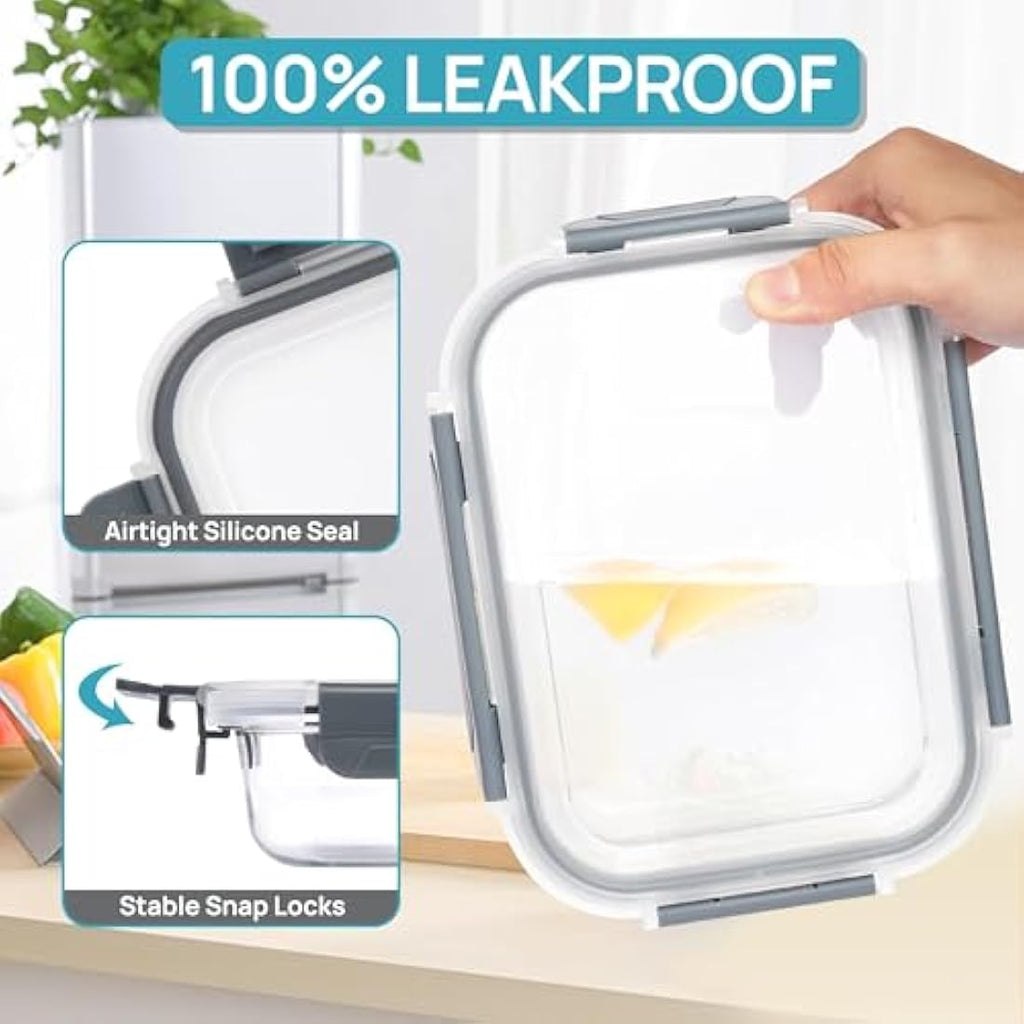Vtopmart 8-Pack Borosilicate Glass Meal Prep Containers | Leak-Proof Lids