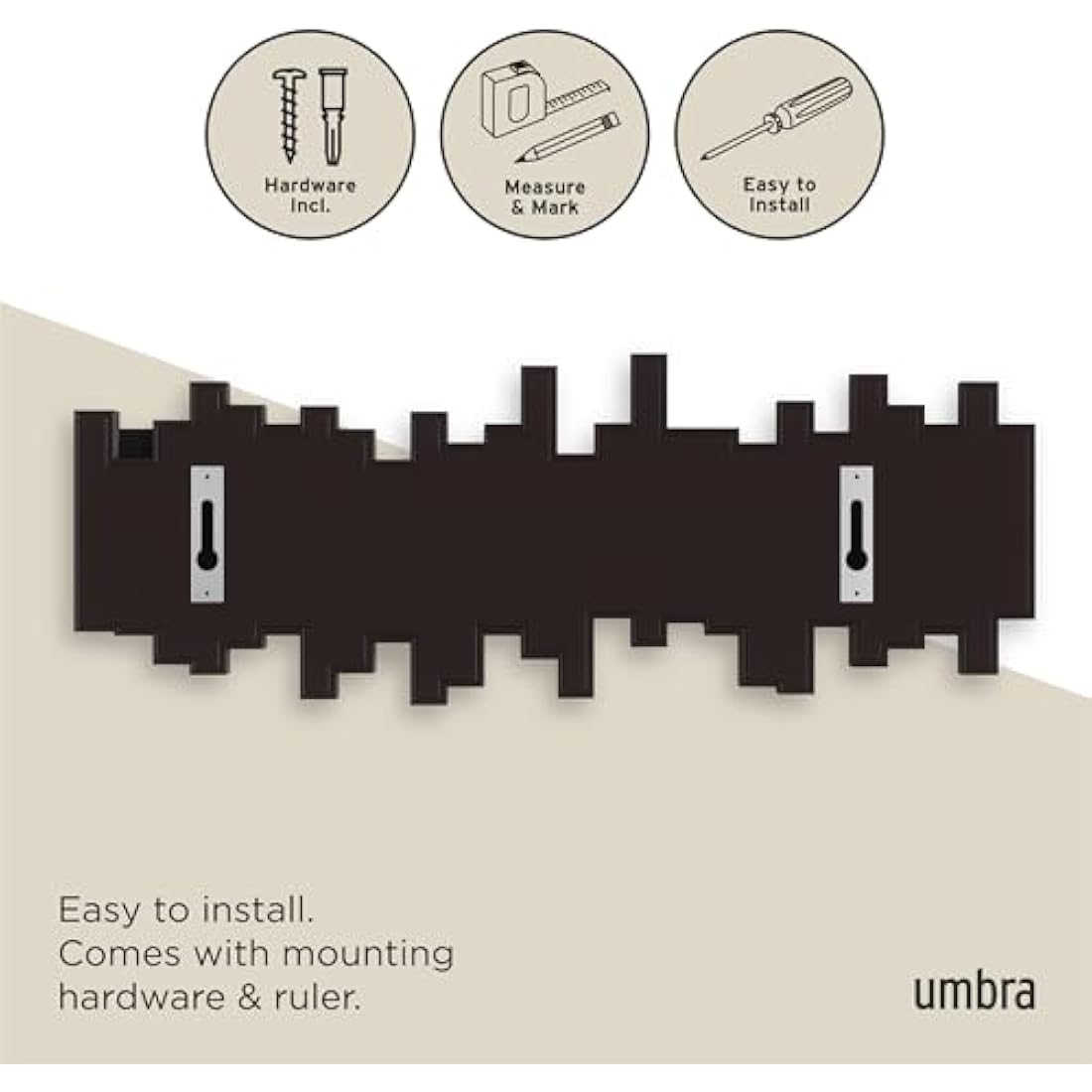 Umbra Sticks Multi Hook Wall Coat Rack – 5 Flip-Down Hooks, Espresso