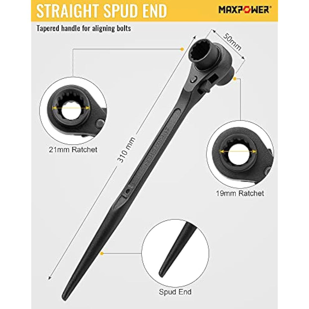 MAXPOWER 2-Piece Spud Ratchet Set | Scaffold Spanner Wrench 17-21mm