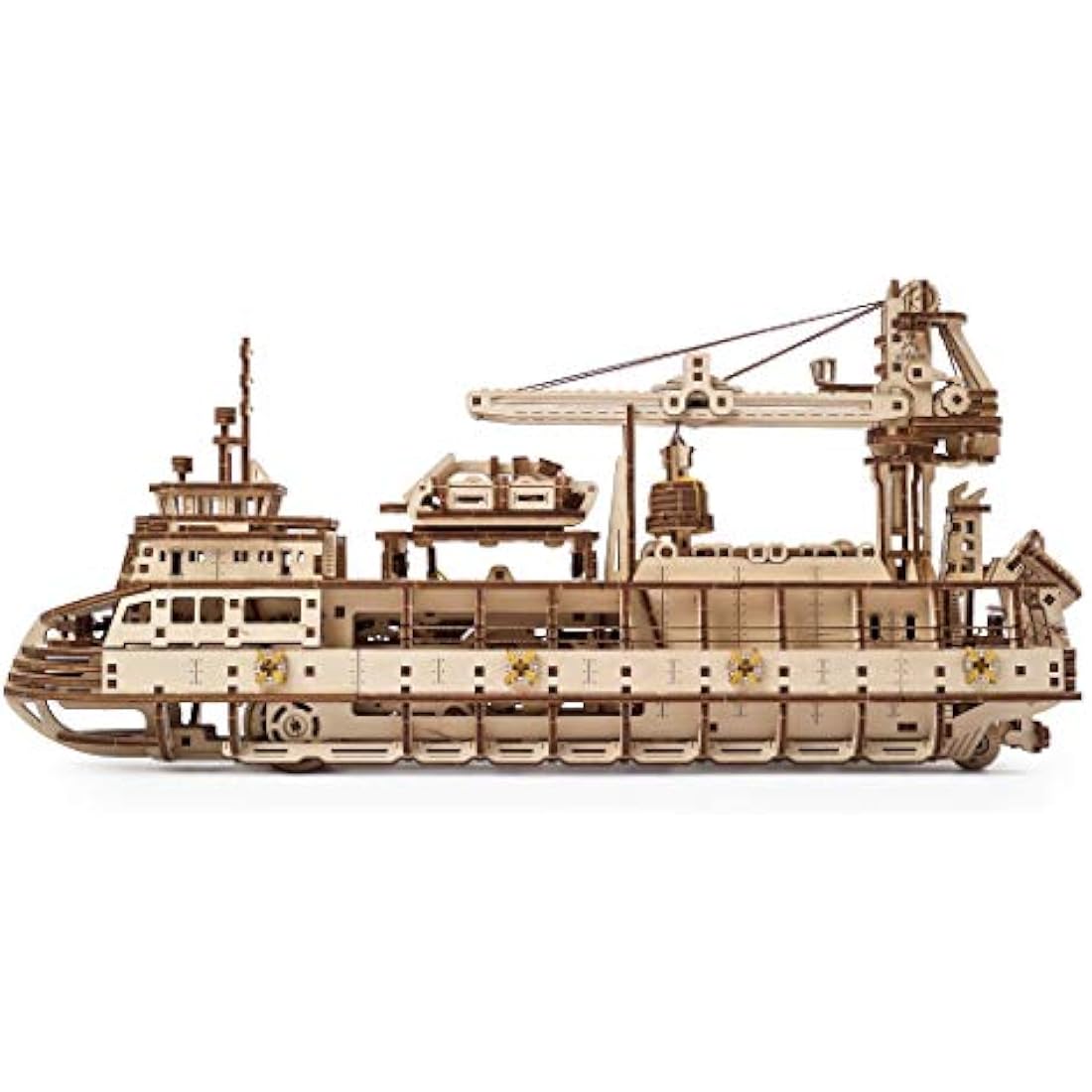 UGEARS Research Vessel 3D Wooden Model Kit – Mechanical Ship Puzzle