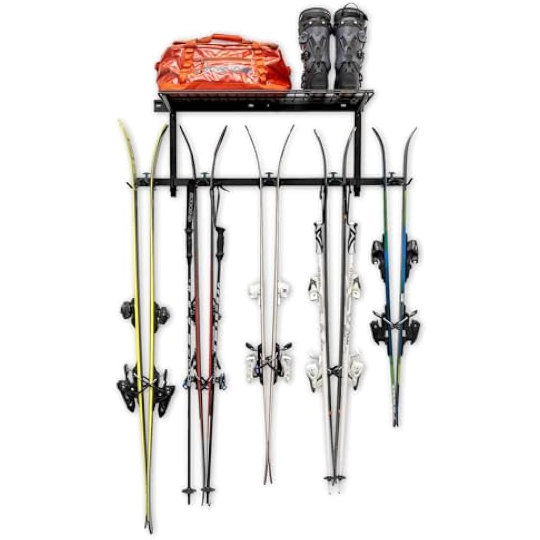 Ski Storage Rack with Shelf | Heavy Duty 5 Pair Wall Mount