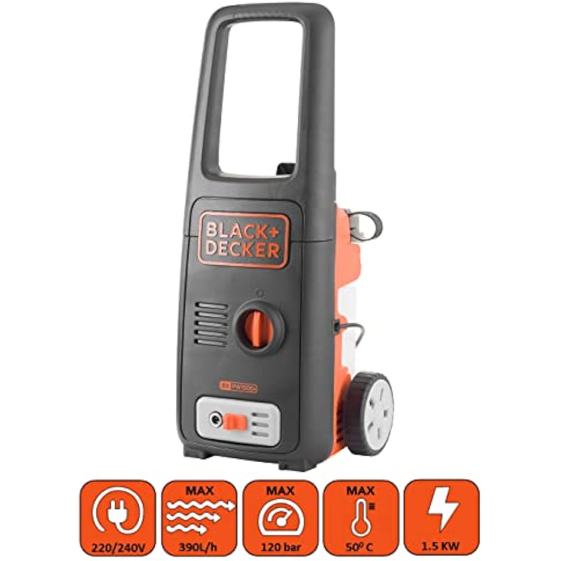 BLACK+DECKER Pressure Washer – 120 Bar 1500W with 6m Hose & Nozzles