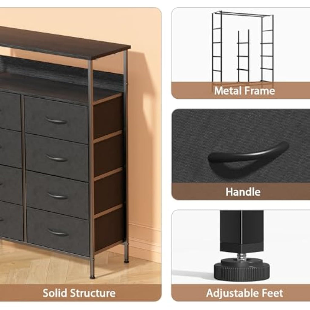 8-Drawer Fabric Dresser – Tall Bedroom Chest with Shelf