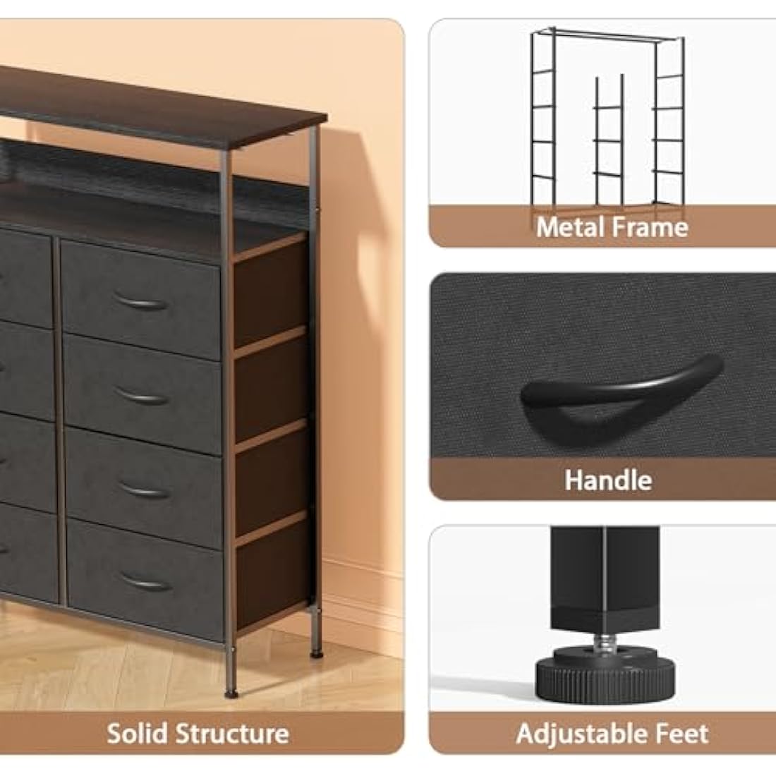 8-Drawer Fabric Dresser – Tall Bedroom Chest with Shelf