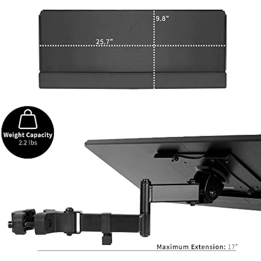 VIVO Universal Pole Mount Keyboard Tray | Full Motion Steel Arm, Black