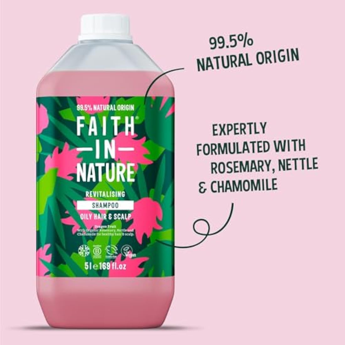 Faith In Nature Dragon Fruit Shampoo | Revitalising Oily Hair 5L Refill