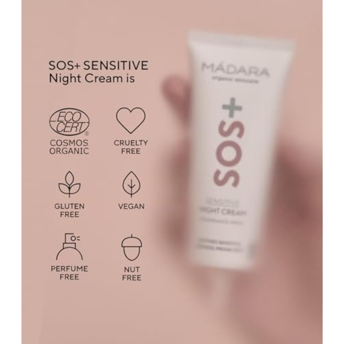 MÁDARA SOS+ Sensitive Night Cream – Calming Organic Moisturizer, 70ml