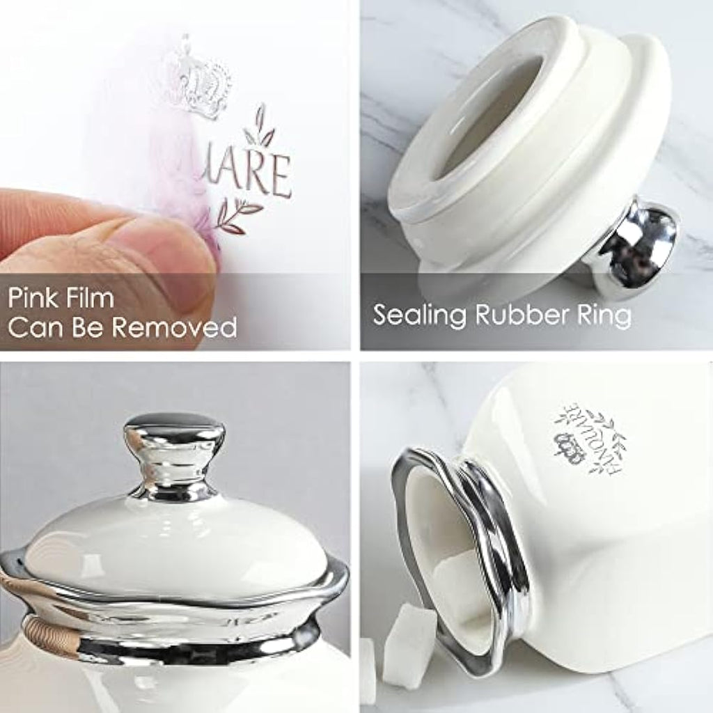 Fanquare 3-Piece Porcelain Kitchen Canister Set – Off White Ceramic Jars