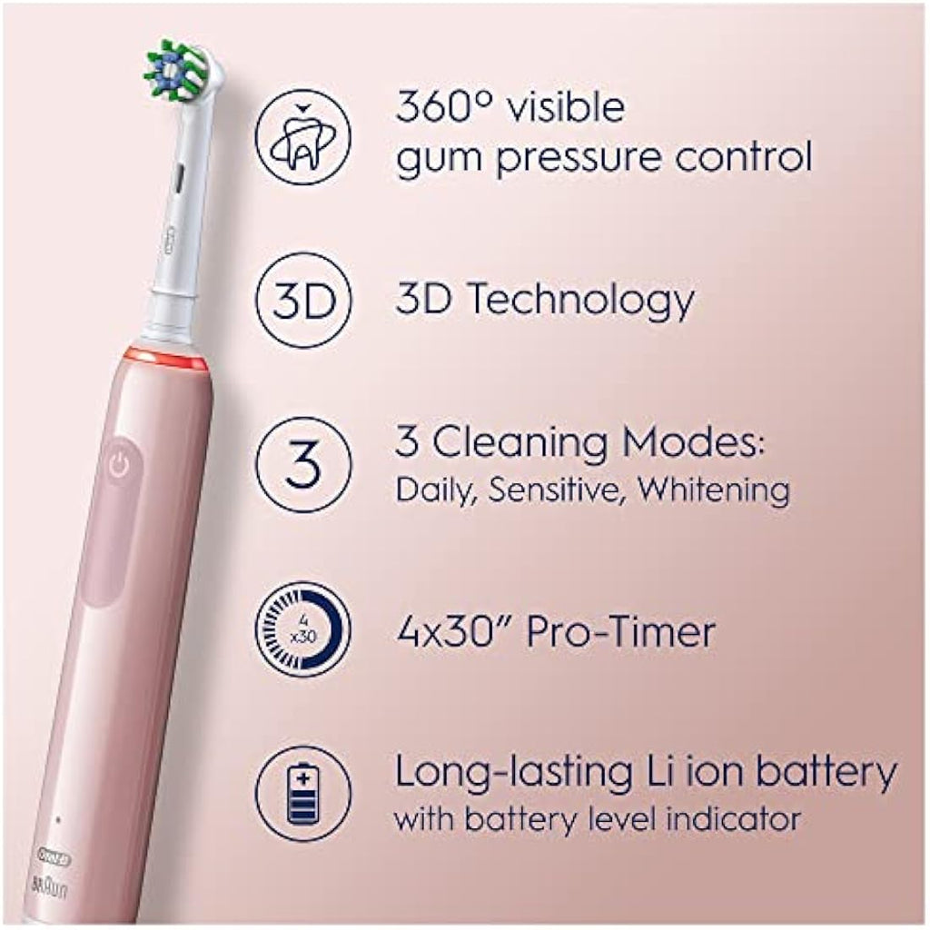 Oral-B Pro 3 Electric Toothbrush with Travel Case & 3 Modes – Pink