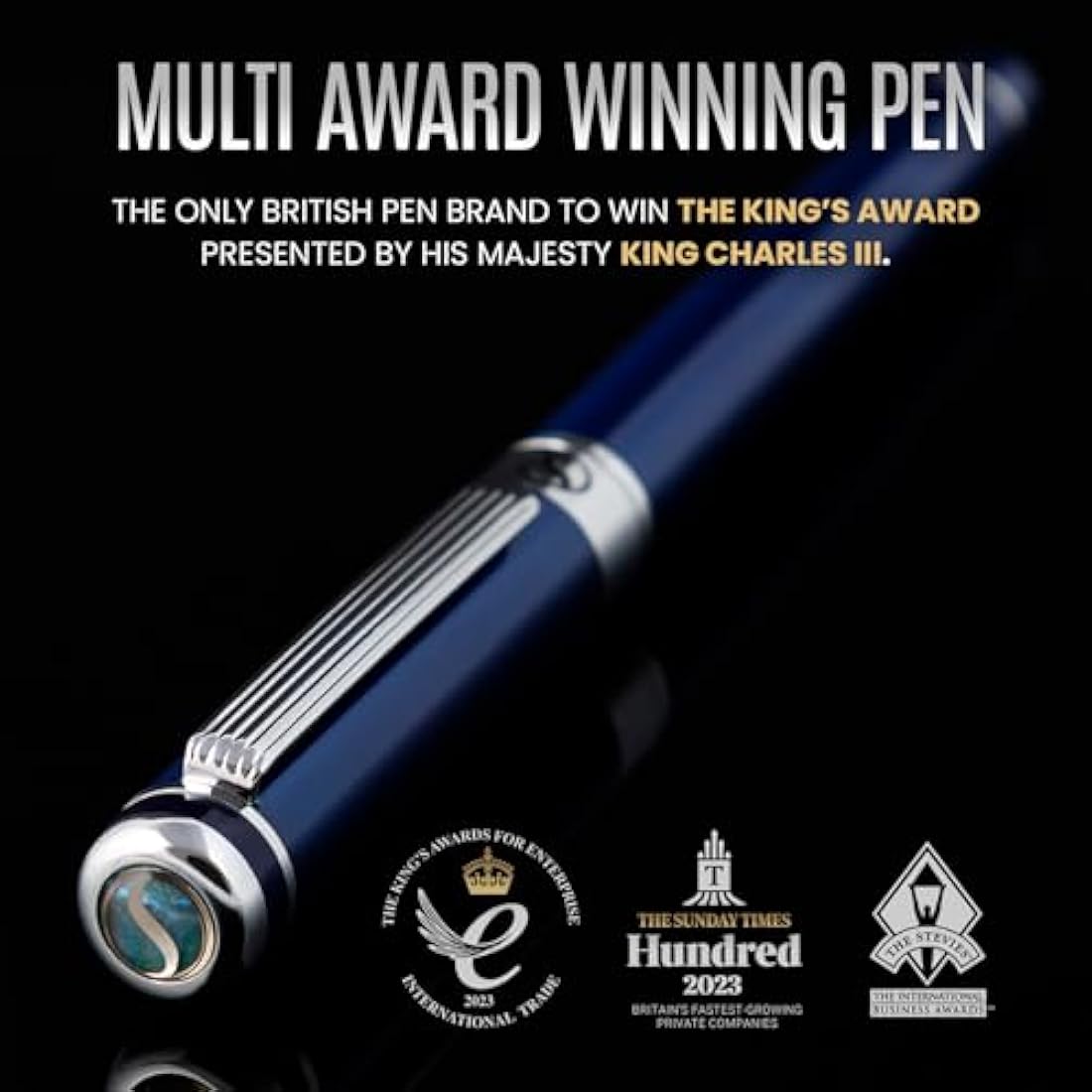 Scriveiner Midnight Blue Rollerball Pen – Luxury Chrome Trim Writing Pen