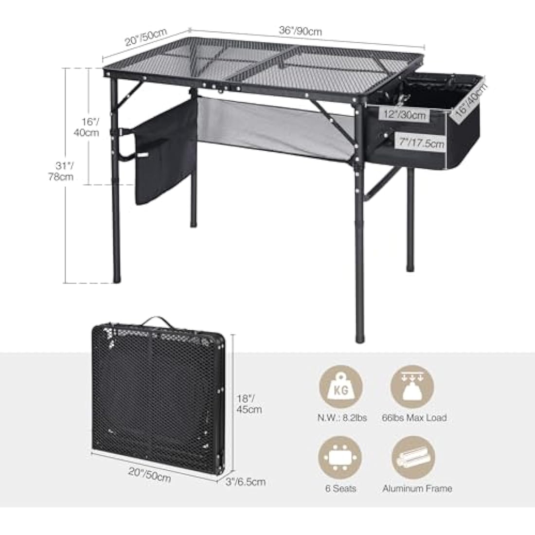 REDCAMP Folding Grill Table with Sink | Portable Aluminum Camping Stand